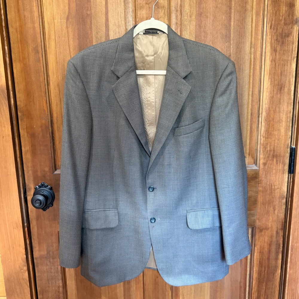 RBM Men Grey Blue Houndstooth Wool Button Blazer Sport Coat Made in Colombia 42R